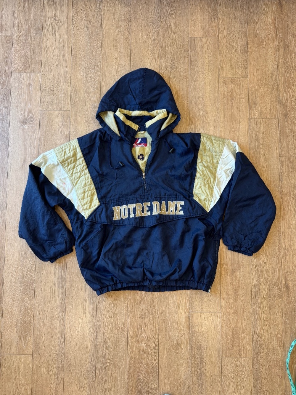 Vintage Notre Dame Fighting Irish Windbreaker Jacket XXL Navy Gold Majestic 90s